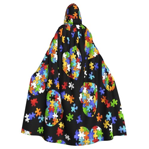 NImongt Autismus-Bewusstseinspuzzleteile, Herzdruck, Halloween, mit Kapuze, bequemer Umhang, Erwachsene, volle Länge, für mittelalterliche Cosplay-Kostüme von NImongt