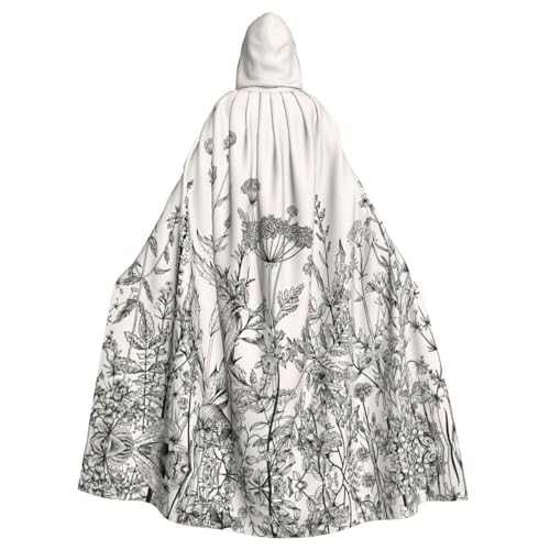 NImongt Blumenkräuter, botanische Gravur, Druck, Halloween, mit Kapuze, bequemer Umhang, Erwachsene, volle Länge, für mittelalterliche Cosplay-Kostüme von NImongt