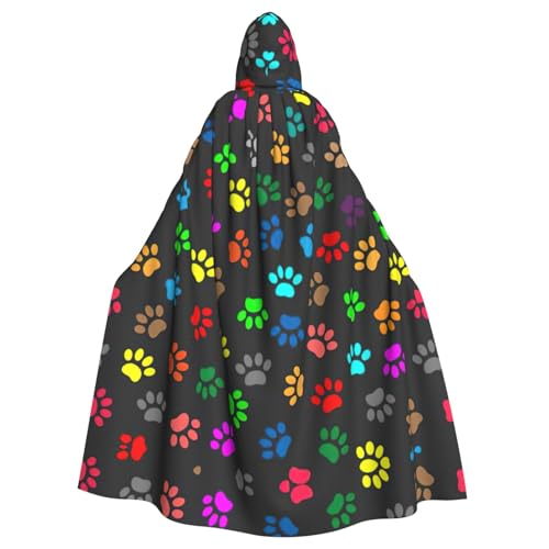 NImongt Bunter Hundepfotenabdruck, schwarzer Druck, Halloween, mit Kapuze, bequemer Umhang für Erwachsene, volle Länge, für mittelalterliche Cosplay-Kostüme von NImongt
