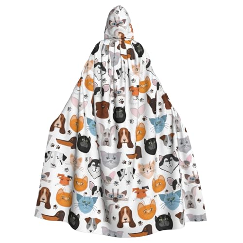 NImongt Cartoon-Katzen- und Hunde-Druck, Halloween, mit Kapuze, bequemer Umhang für Erwachsene, volle Länge, für mittelalterliche Cosplay-Kostüme NImongt Cartoon-Katzen- und Hunde-Druck, Halloween, mit Kapuze, bequemer Umhang für Erwachsene, volle Länge, für mittelalterliche Cosplay-Kostüme von NImongt