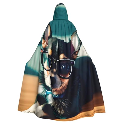 NImongt Chihuahua-Hundebrille-Druck, Halloween, mit Kapuze, bequemer Umhang für Erwachsene, volle Länge, für mittelalterliche Cosplay-Kostüme von NImongt