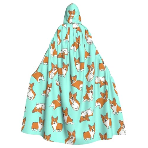 NImongt Corgi süßer Hunde-Aufdruck, Halloween, mit Kapuze, bequemer Umhang für Erwachsene, volle Länge, für mittelalterliche Cosplay-Kostüme von NImongt
