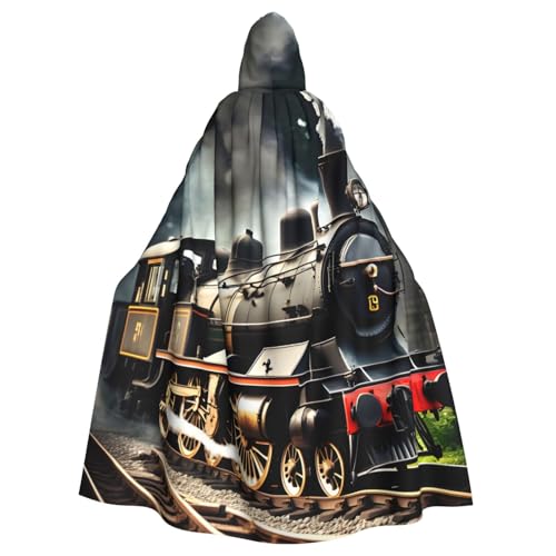 NImongt Dampflokomotiven-Zug-Druck, Halloween, mit Kapuze, bequemer Umhang für Erwachsene, volle Länge, für mittelalterliche Cosplay-Kostüme von NImongt