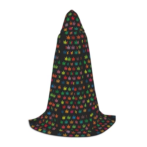 NImongt Farbenfroher Cannabisblätter-Druck, Teenager, Kinder und Erwachsene, Kapuzenumhang, Zauberer, Gothic, Karneval, Halloween, Cosplay von NImongt