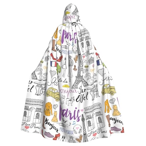 NImongt Französischer Paris-Tour-Eiffelturm-Druck, Halloween, mit Kapuze, bequemer Umhang für Erwachsene, volle Länge, für mittelalterliche Cosplay-Kostüme von NImongt