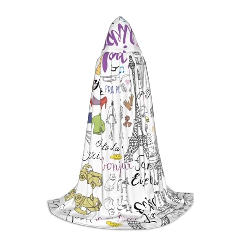 NImongt Französischer Paris-Tour-Eiffelturm-Druck, Teenager, Kinder und Erwachsene, Kapuzenumhang, Zauberer, Gothic, Karneval, Halloween, Cosplay von NImongt