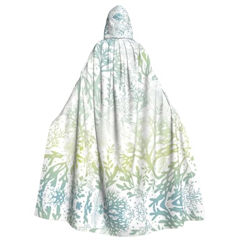 NImongt Grüner Meerblau-Algen-Druck, Halloween, mit Kapuze, bequemer Umhang für Erwachsene, volle Länge, für mittelalterliche Cosplay-Kostüme von NImongt