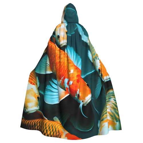 NImongt HD-Koi-Fisch-Druck, Halloween, mit Kapuze, bequemer Umhang für Erwachsene, volle Länge, für mittelalterliche Cosplay-Kostüme von NImongt