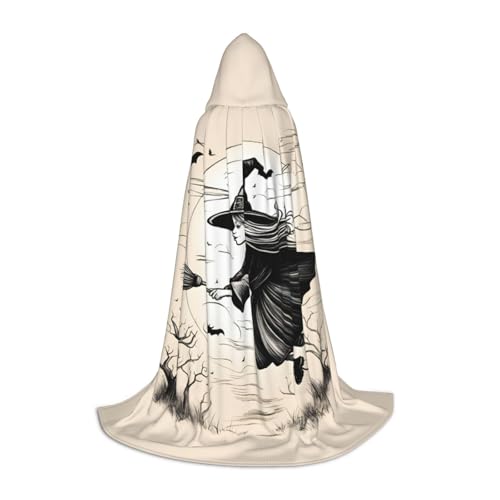 NImongt Halloween Hexe fliegender Druck Teenager Kinder und Erwachsene Kapuzenumhang Zauberer Gothic Robe Karneval Halloween Cosplay von NImongt