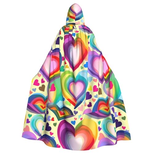 NImongt Halloween-Kapuzenumhang mit Herzen in Regenbogenfarben, bequemer Umhang für Erwachsene, volle Länge, für mittelalterliche Cosplay-Kostüme von NImongt