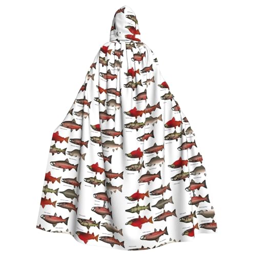 NImongt Halloween-Umhang mit Kapuze und Lachsdruck, bequem, für Erwachsene, volle Länge, für mittelalterliche Cosplay-Kostüme NImongt Halloween-Umhang mit Kapuze und Lachsdruck, bequem, für Erwachsene, volle Länge, für mittelalterliche Cosplay-Kostüme von NImongt