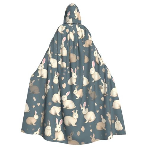 NImongt Hasen-Hintergrunddruck, Halloween, mit Kapuze, bequemer Umhang, Erwachsene, volle Länge, für mittelalterliche Cosplay-Kostüme von NImongt