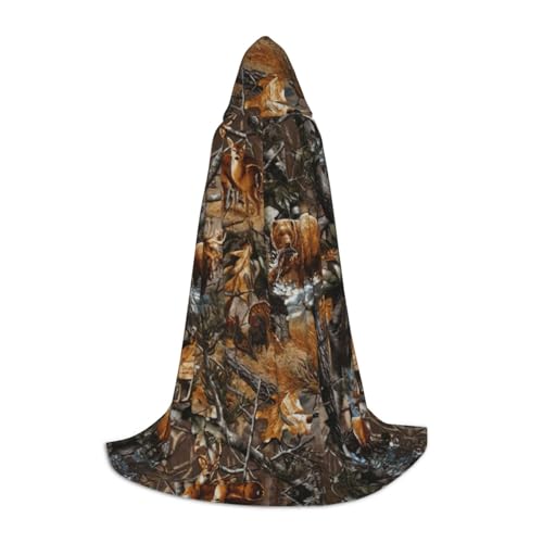 NImongt Jagd-Umhang mit Hirsch, Bär, Elch, Aufdruck, Teenager, Kinder und Erwachsene, Kapuzenumhang, Zauberer, Gothic, Karneval, Halloween, Cosplay von NImongt