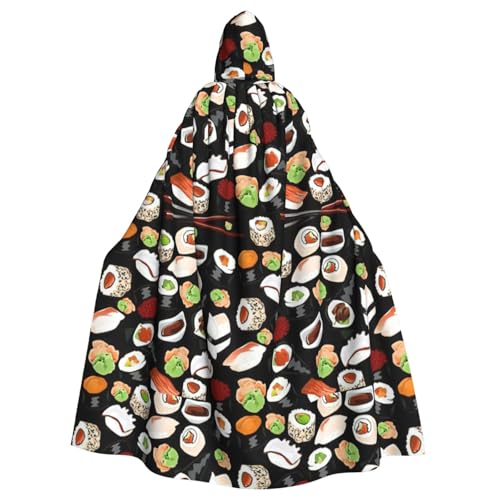 NImongt Japanischer Sushi-Umhang, schwarzer Druck, Halloween, mit Kapuze, bequemer Umhang für Erwachsene, volle Länge, für mittelalterliche Cosplay-Kostüme NImongt Japanischer Sushi-Umhang, schwarzer Druck, Halloween, mit Kapuze, bequemer Umhang für Erwachsene, volle Länge, für mittelalterliche Cosplay-Kostüme von NImongt