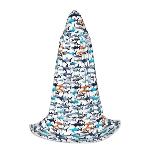 NImongt Kapuzenumhang mit Hai-Muster, für Teenager und Erwachsene, Zauberer, Gothic, Karneval, Halloween, Cosplay von NImongt