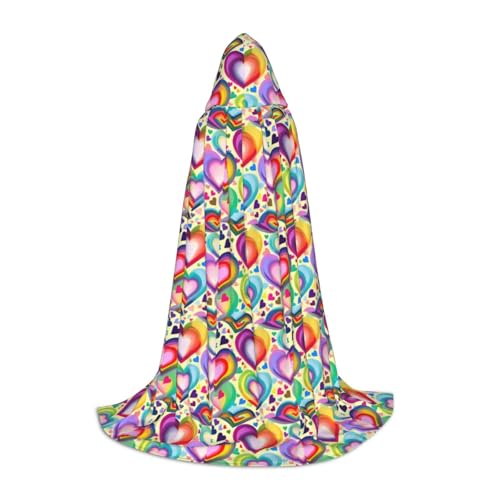 NImongt Kapuzenumhang mit Herzen in Regenbogenfarben, für Teenager, Kinder und Erwachsene, Zauberer, Gothic, Karneval, Halloween, Cosplay von NImongt