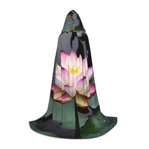 NImongt Kapuzenumhang mit Lotusblüte, weißer Druck, für Teenager, Kinder und Erwachsene, Zauberer, Gothic, Karneval, Halloween, Cosplay von NImongt