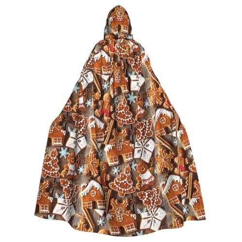 NImongt Lebkuchen-Keks-Druck, Halloween, mit Kapuze, bequemer Umhang für Erwachsene, volle Länge, für mittelalterliche Cosplay-Kostüme von NImongt