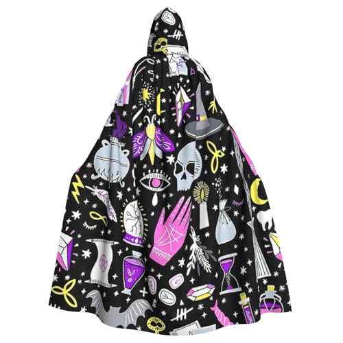NImongt Magische Hexe, Hexerei, böhmischer Zeichnungsdruck, Halloween, mit Kapuze, bequemer Umhang, Erwachsene, volle Länge, für mittelalterliche Cosplay-Kostüme von NImongt