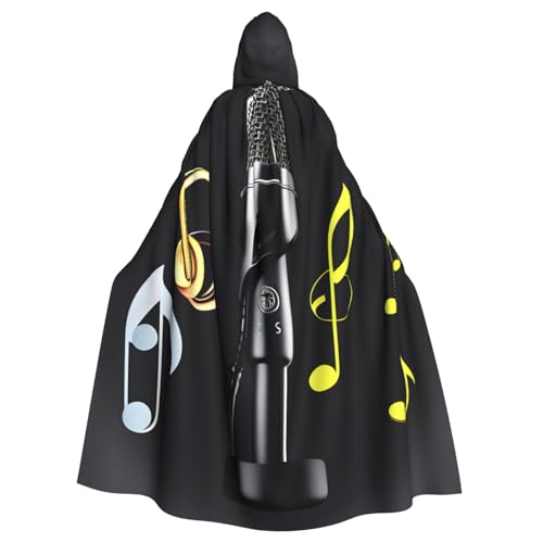 NImongt Mikrofon mit Musiknoten-Druck, Halloween, mit Kapuze, bequemer Umhang für Erwachsene, volle Länge, für mittelalterliche Cosplay-Kostüme von NImongt