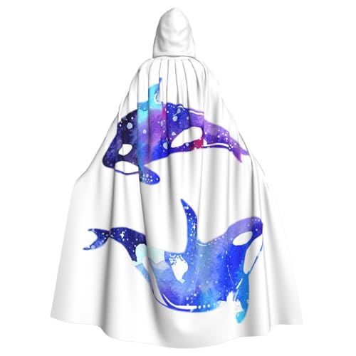NImongt Orca Killer-Wal-Druck, Halloween, mit Kapuze, bequemer Umhang für Erwachsene, volle Länge, für mittelalterliche Cosplay-Kostüme von NImongt
