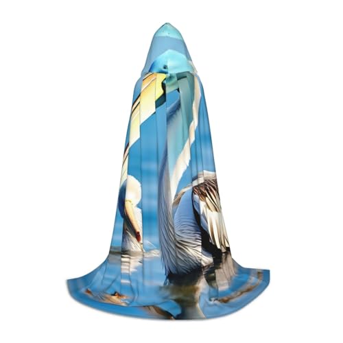 NImongt Pelikan-Umhang mit Vogel und blauem Meereshimmel für Teenager, Kinder und Erwachsene, mit Kapuze, Zauberer, Gothic, Karneval, Halloween, Cosplay von NImongt