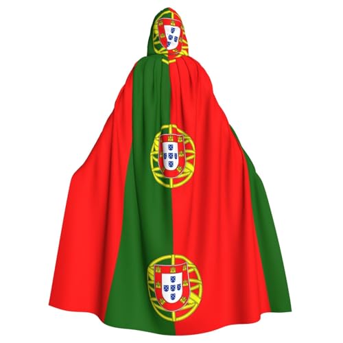 NImongt Portugiesischer Flaggen-Druck, Halloween, mit Kapuze, bequemer Umhang für Erwachsene, volle Länge, für mittelalterliche Cosplay-Kostüme von NImongt