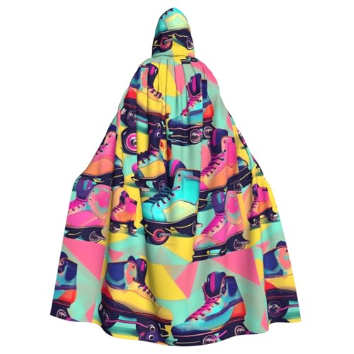 NImongt Retro-Rollschuh-Umhang, farbenfroher Druck, Halloween, mit Kapuze, bequemer Umhang, Erwachsene, volle Länge, für mittelalterliche Cosplay-Kostüme NImongt Retro-Rollschuh-Umhang, farbenfroher Druck, Halloween, mit Kapuze, bequemer Umhang, Erwachsene, volle Länge, für mittelalterliche Cosplay-Kostüme von NImongt