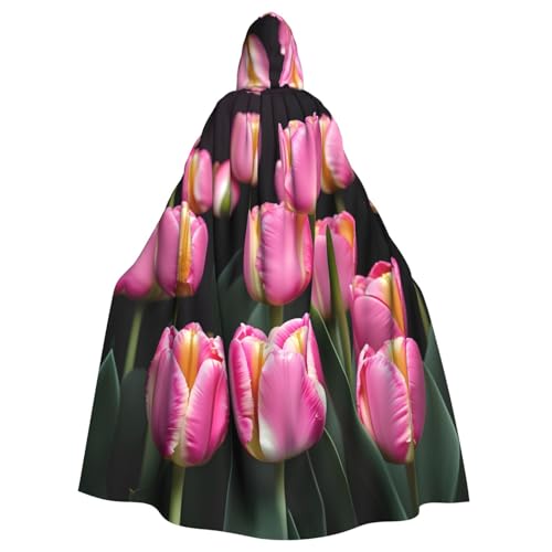 NImongt Rosa und Tulpenaufdruck, Halloween, mit Kapuze, bequemer Umhang für Erwachsene, volle Länge, für mittelalterliche Cosplay-Kostüme von NImongt