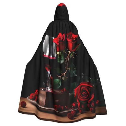 NImongt Rote Rose und Wein, romantischer Deko-Druck, Halloween, mit Kapuze, bequemer Umhang, Erwachsene, volle Länge, für mittelalterliche Cosplay-Kostüme NImongt Rote Rose und Wein, romantischer Deko-Druck, Halloween, mit Kapuze, bequemer Umhang, Erwachsene, volle Länge, für mittelalterliche Cosplay-Kostüme von NImongt