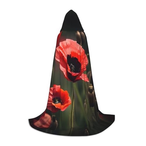 NImongt Roter Mohnblumen-Aufdruck, Teenager, Kinder und Erwachsene, Kapuzenumhang, Zauberer, Gothic, Karneval, Halloween, Cosplay NImongt Roter Mohnblumen-Aufdruck, Teenager, Kinder und Erwachsene, Kapuzenumhang, Zauberer, Gothic, Karneval, Halloween, Cosplay von NImongt