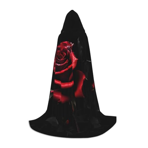 NImongt Roter und Rosen-Aufdruck, Teenager, Kinder und Erwachsene, Kapuzenumhang, Zauberer, Gothic, Robe, Karneval, Halloween, Cosplay von NImongt