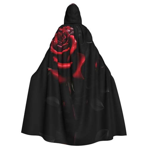 NImongt Roter und Rosen-Druck, Halloween, mit Kapuze, bequemer Umhang für Erwachsene, volle Länge, für mittelalterliche Cosplay-Kostüme von NImongt