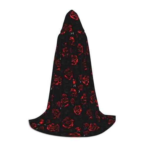 NImongt Roter und schwarzer Rosen-Druck, Teenager, Kinder und Erwachsene, Kapuzenumhang, Zauberer, Gothic, Robe, Karneval, Halloween, Cosplay von NImongt
