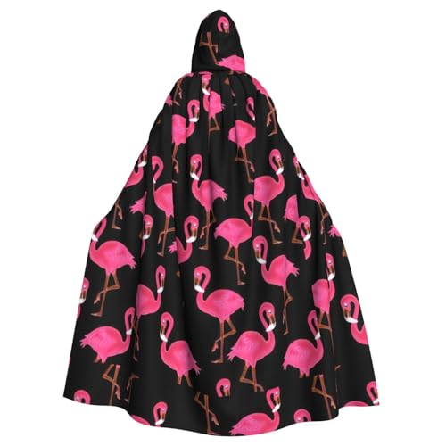 NImongt Schöner rosa Flamingo-Druck, Halloween, mit Kapuze, bequemer Umhang für Erwachsene, volle Länge, für mittelalterliche Cosplay-Kostüme von NImongt