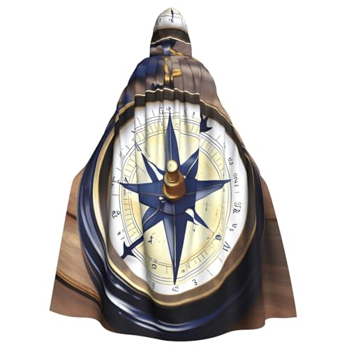 NImongt Segelboot, nautischer Kompass-Druck, Halloween, mit Kapuze, bequemer Umhang, Erwachsene, volle Länge, für mittelalterliche Cosplay-Kostüme von NImongt