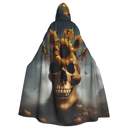 NImongt Sonnenblumen-Halloween-Totenkopf-Druck, Halloween, mit Kapuze, bequemer Umhang für Erwachsene, volle Länge, für mittelalterliche Cosplay-Kostüme NImongt Sonnenblumen-Halloween-Totenkopf-Druck, Halloween, mit Kapuze, bequemer Umhang für Erwachsene, volle Länge, für mittelalterliche Cosplay-Kostüme von NImongt