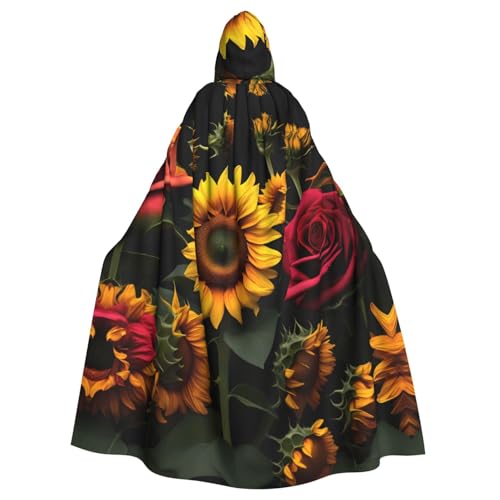 NImongt Sonnenblumen-Rosen-Druck, Halloween, mit Kapuze, bequemer Umhang für Erwachsene, volle Länge, für mittelalterliche Cosplay-Kostüme von NImongt