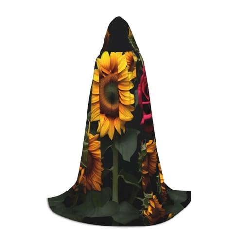 NImongt Sonnenblumen-Rosen-Druck, Teenager, Kinder und Erwachsene, Kapuzenumhang, Zauberer, Gothic, Robe, Karneval, Halloween, Cosplay NImongt Sonnenblumen-Rosen-Druck, Teenager, Kinder und Erwachsene, Kapuzenumhang, Zauberer, Gothic, Robe, Karneval, Halloween, Cosplay von NImongt