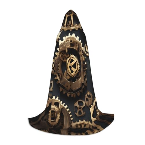 NImongt Steampunk-Zahnrad-Druck, Teenager, Kinder und Erwachsene, Kapuzenumhang, Zauberer, Gothic, Robe, Karneval, Halloween, Cosplay von NImongt