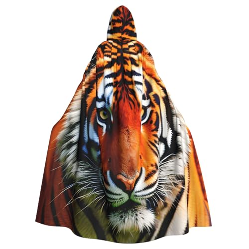 NImongt Tigerstreifen, orangefarbenes Muster, Druck, Halloween, mit Kapuze, bequemer Umhang für Erwachsene, volle Länge, für mittelalterliche Cosplay-Kostüme NImongt Tigerstreifen, orangefarbenes Muster, Druck, Halloween, mit Kapuze, bequemer Umhang für Erwachsene, volle Länge, für mittelalterliche Cosplay-Kostüme von NImongt