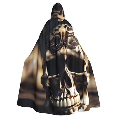 NImongt Totenkopf Rock Roll Skelett Knochen Druck Halloween Kapuze Bequemer Umhang Erwachsene volle Länge für Mittelalter Cosplay Kostüme von NImongt