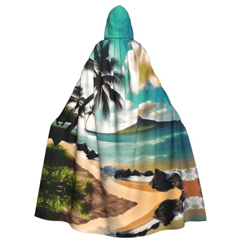 NImongt Tropischer Strandpalmen-Druck, Halloween, mit Kapuze, bequemer Umhang für Erwachsene, volle Länge, für mittelalterliche Cosplay-Kostüme von NImongt