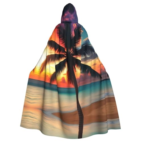 NImongt Tropischer Strandumhang mit Palme, Sonnenuntergang, Halloween, mit Kapuze, bequem, für Erwachsene, volle Länge, für mittelalterliche Cosplay-Kostüme von NImongt
