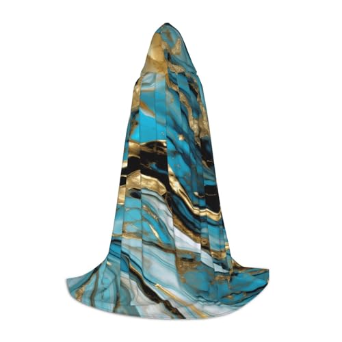 NImongt Türkis-blau-goldener Marmor-Druck, Teenager, Kinder und Erwachsene, Kapuzenumhang, Zauberer, Gothic, Karneval, Halloween, Cosplay von NImongt