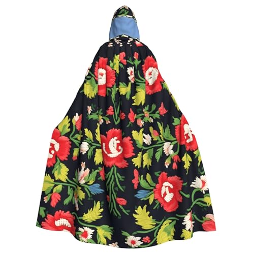 NImongt Ukrainischer Stickerei-Stil, Rosen-Druck, Halloween, mit Kapuze, bequemer Umhang für Erwachsene, volle Länge, für mittelalterliche Cosplay-Kostüme von NImongt