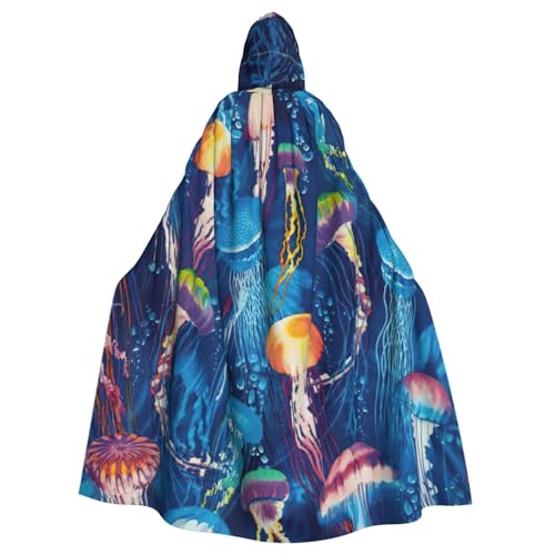 NImongt Umhang mit farbiger Quallen-Druck, Halloween, mit Kapuze, bequem, für Erwachsene, volle Länge, für mittelalterliche Cosplay-Kostüme NImongt Umhang mit farbiger Quallen-Druck, Halloween, mit Kapuze, bequem, für Erwachsene, volle Länge, für mittelalterliche Cosplay-Kostüme von NImongt