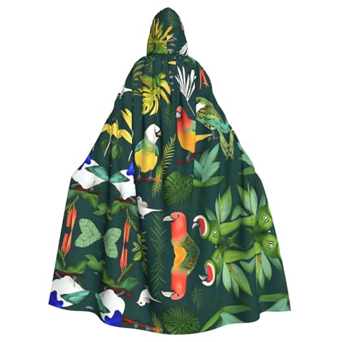 NImongt Umhang mit tropischen Vögeln und Pflanzenblättern, Halloween, mit Kapuze, bequem, für Erwachsene, volle Länge, für mittelalterliche Cosplay-Kostüme von NImongt