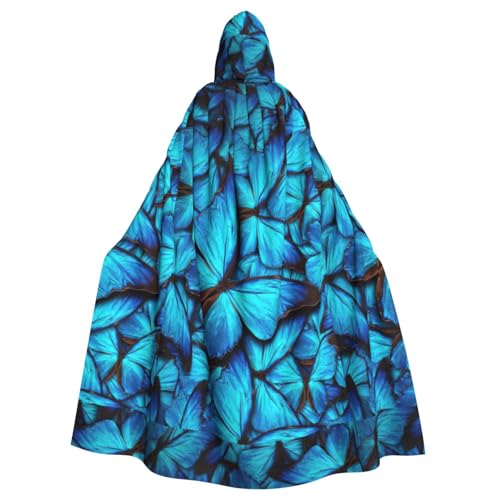 NImongt Viele blaue Schmetterlings-Aufdruck, Halloween, mit Kapuze, bequemer Umhang für Erwachsene, volle Länge, für mittelalterliche Cosplay-Kostüme von NImongt