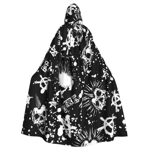 NImongt Weißer Punk-Totenkopf-Druck, Halloween, mit Kapuze, bequemer Umhang für Erwachsene, volle Länge, für mittelalterliche Cosplay-Kostüme NImongt Weißer Punk-Totenkopf-Druck, Halloween, mit Kapuze, bequemer Umhang für Erwachsene, volle Länge, für mittelalterliche Cosplay-Kostüme von NImongt